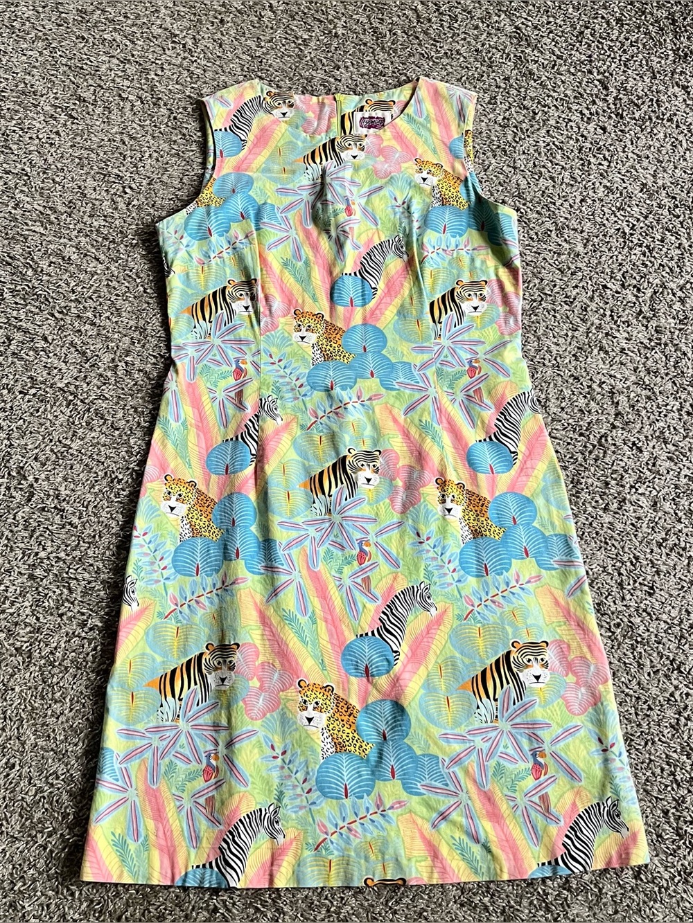 Leggiadro Jungle Cat Zebra Cotton Shift Dress Animal Tropical Palm Trees Luxury
